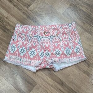 Pink and White Jean Shorts with Geometric Pattern
